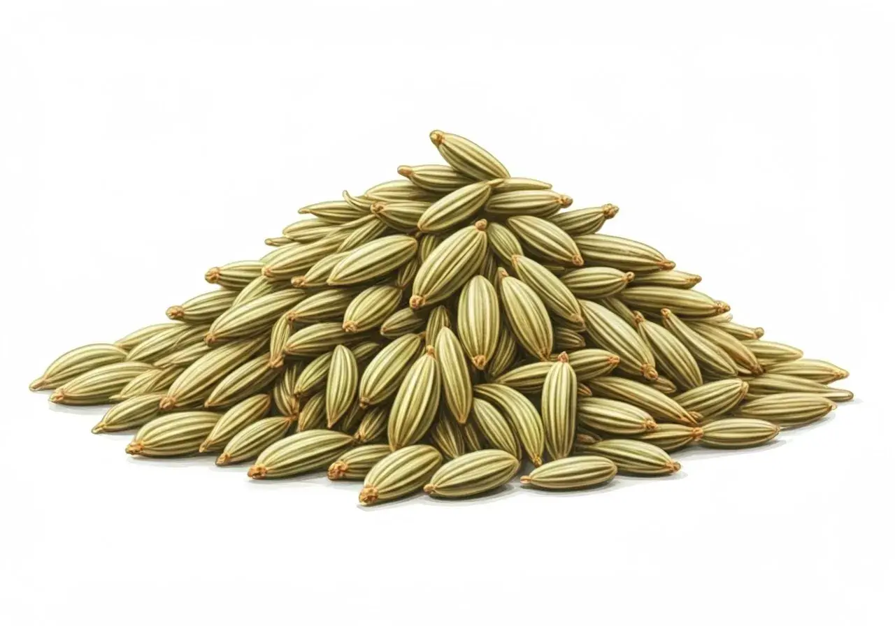 Góra nasion kopru włoskiego, znanych jako fennel seeds po polsku, tworzy stożek.