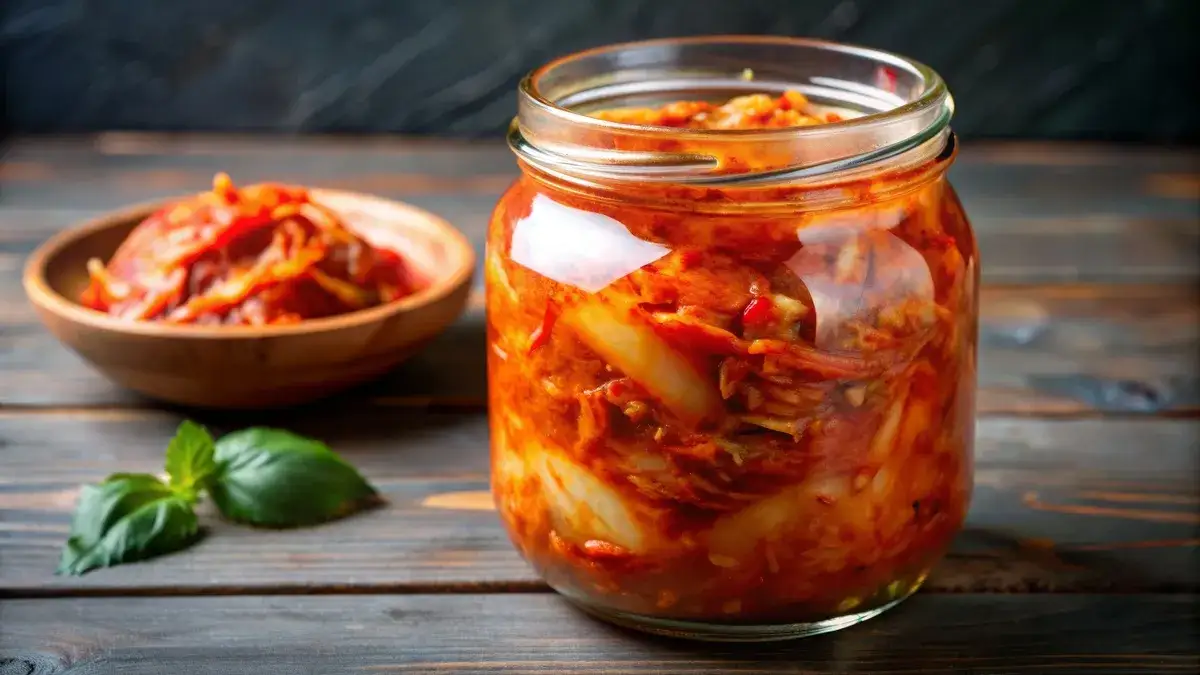 kimchi w słoiku i na talerzu