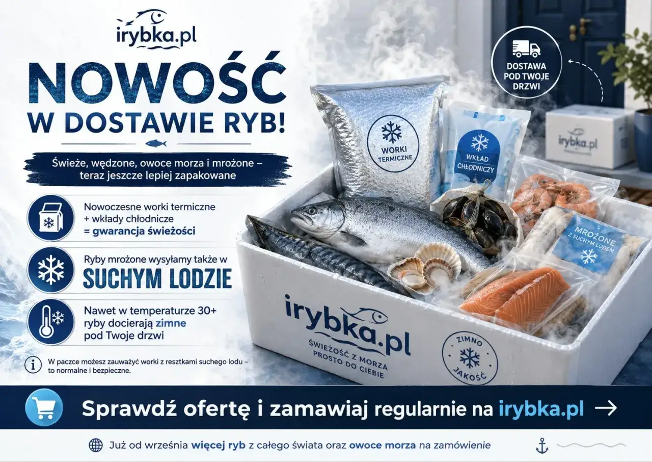Świeże ryby, owoce morza i mrożone przysmaki w specjalnym opakowaniu z suchym lodem, dostarczane prosto pod Twoje drzwi.